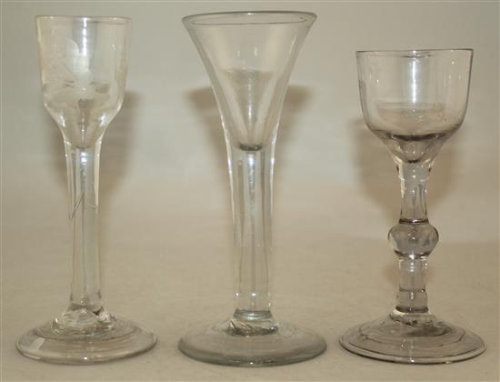 Three drinking glasses, c.1735-50, 14cm